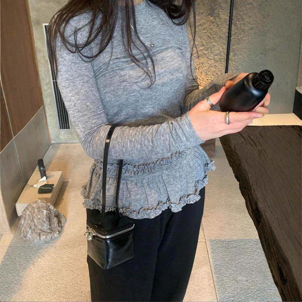 【现货】吴小姐seoul韩国长袖弹力打底衫女秋季修身显瘦套头上衣