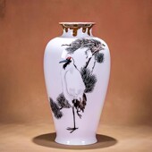 重工手绘独鹤花瓶中国工艺美术大师王承之孤品陶瓷瓶装 饰陈列摆件