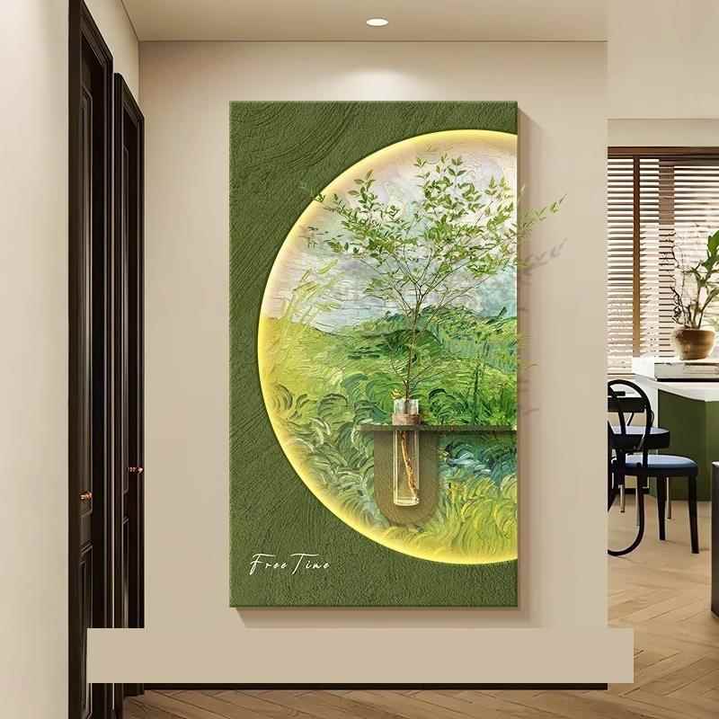 奶油风客厅装饰画Afyd44A2创意水培水瓶植画玄关档挂画入高户正对