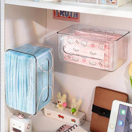 Wall-mounted mask storage box, no-drill paper towel holder,