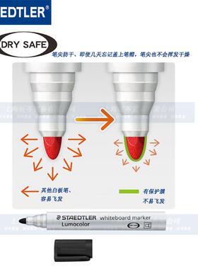 德国Staedtler施德楼351笔尖书写2mm防干玻璃白板易擦环保白板笔