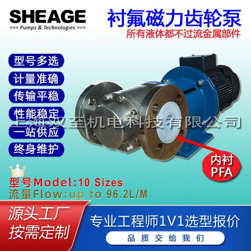 衬氟磁力齿轮泵化工耐腐蚀耐酸碱SHEAGESF601-CM流量3.6L/M