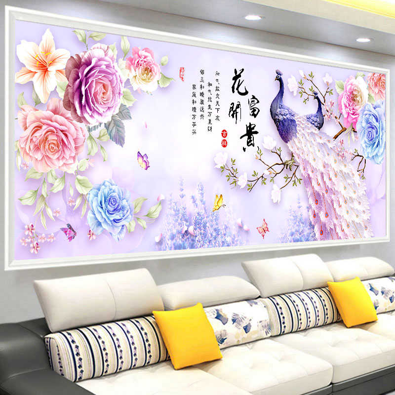 5d钻石画2024新款满钻客厅花开富贵牡丹粘点砖贴画水晶手工十字绣