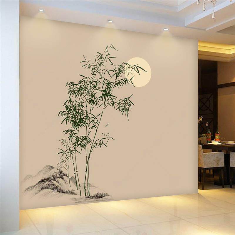 古典中式水墨画 画竹子壁纸禅意茶室书房壁布客厅酒店饭厅电视墙