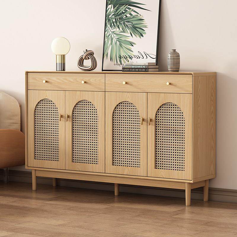 原木风藤编鞋柜家用门口透气玄关柜一体靠墙现代简约多功能收纳柜