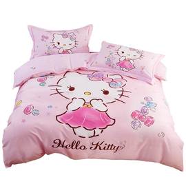 hellokitty猫儿童床单，四件套纯棉床上用品公主全棉，三件套女孩床品