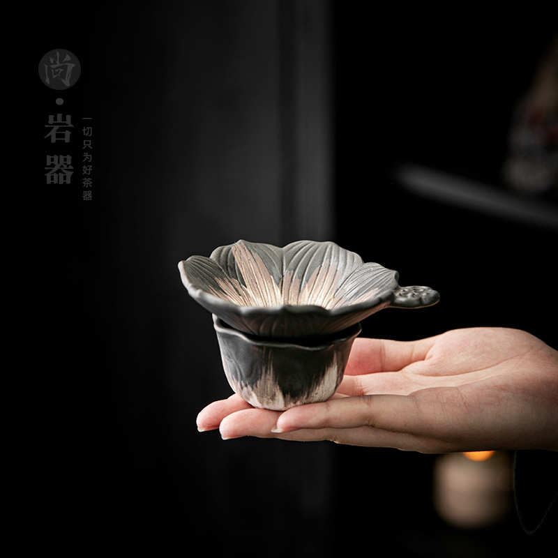 复古粗陶茶漏功夫茶具茶滤荷花全瓷一体陶瓷茶滤网茶叶茶隔过滤器