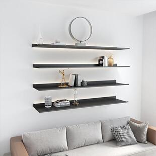 铁艺带灯金属隔板展示架简约壁挂书架产品发光一字层板墙上置物架