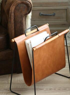 ly铁艺实木杂志架书报架美式杂物收纳架北欧置物架子中古落地小书