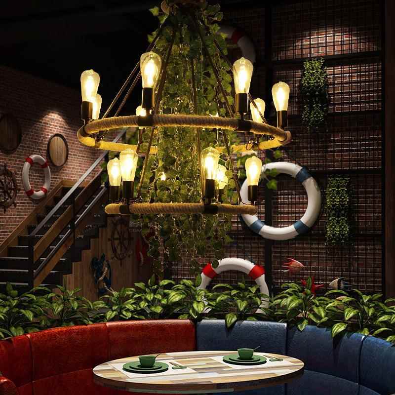 餐厅酒吧性服装店麻绳灯复工业风烧烤店吊蜡烛64创意个古植物灯