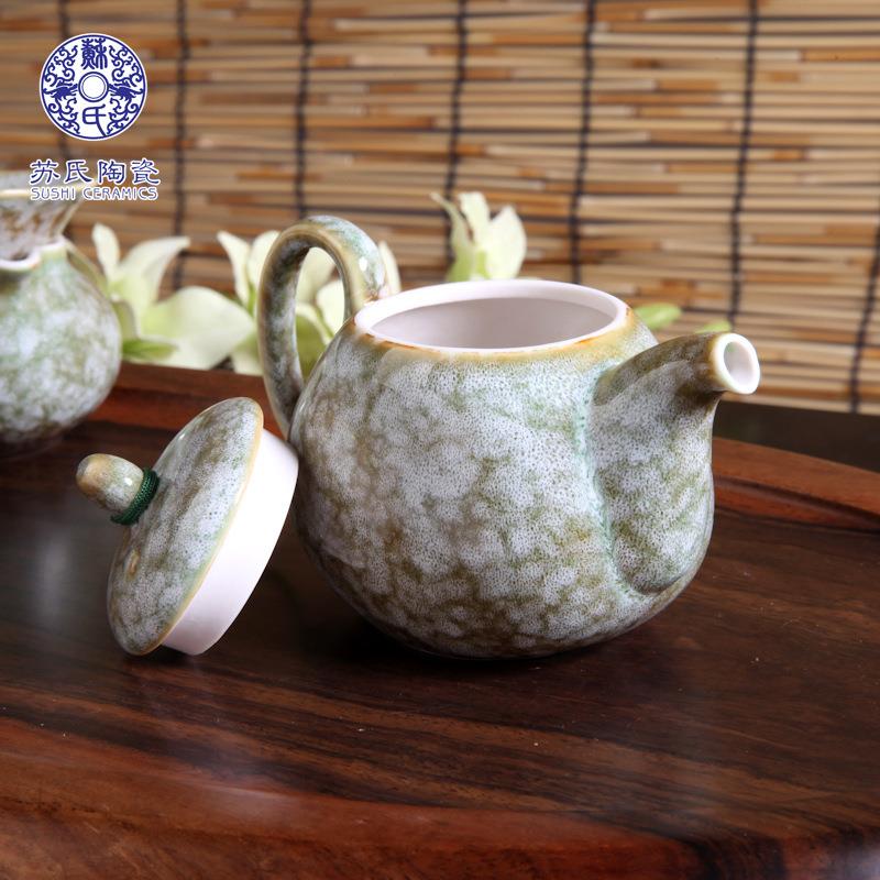德化苏氏陶瓷窑变G76109绿釉茶具绿点茶具套组石头茶具厂家