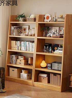 实木书架家落地置靠物架梯eeJK6mDe形收纳储物示架一体墙用客厅展