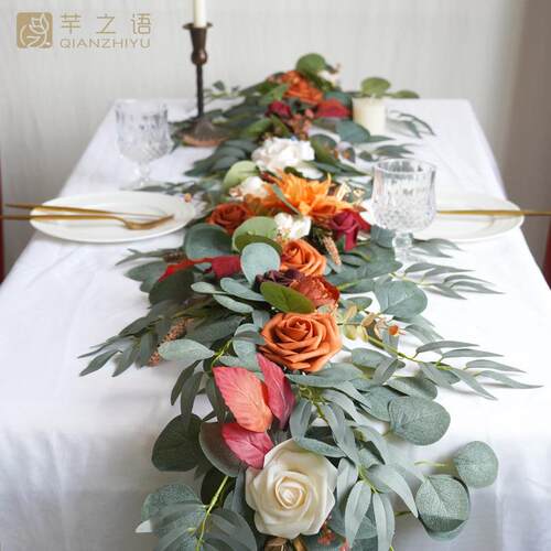 Artificial Flowers跨境高端仿真花桌花宴会装饰花环藤蔓玫瑰藤条