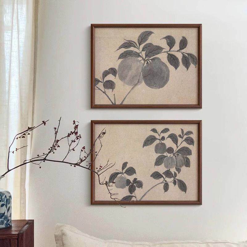 《水墨平安果》法式中古风客厅装饰画新中式复古玄关餐厅卧室挂画
