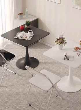 简约现代家用白色方形餐桌小户型饭桌奶茶店咖啡洽谈接待阳台圆桌