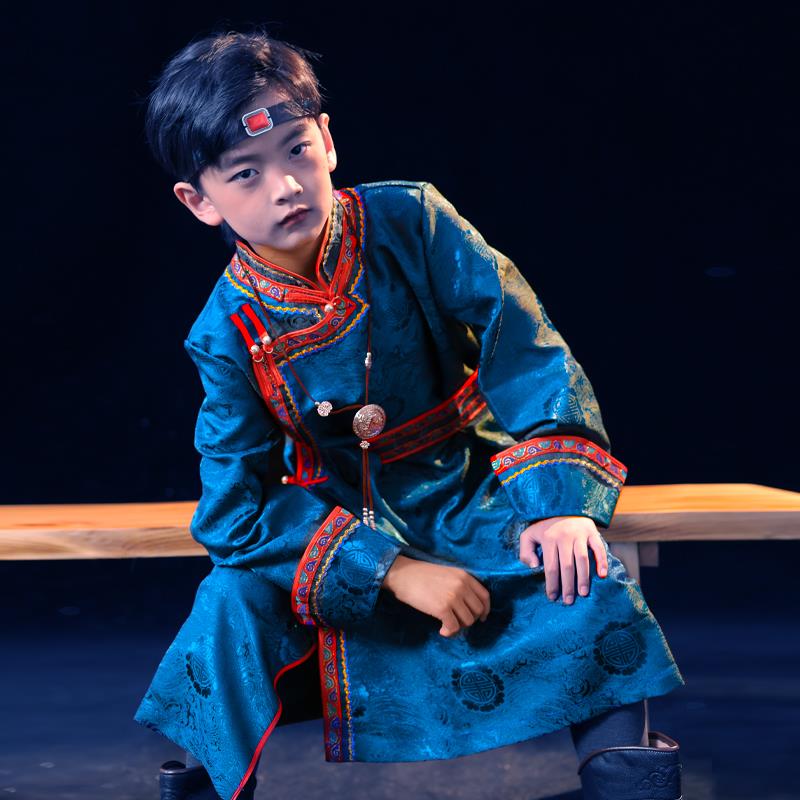 正品童儿童蒙古袍统长袍生活装蒙古族装男传童女服六一元旦舞蹈演