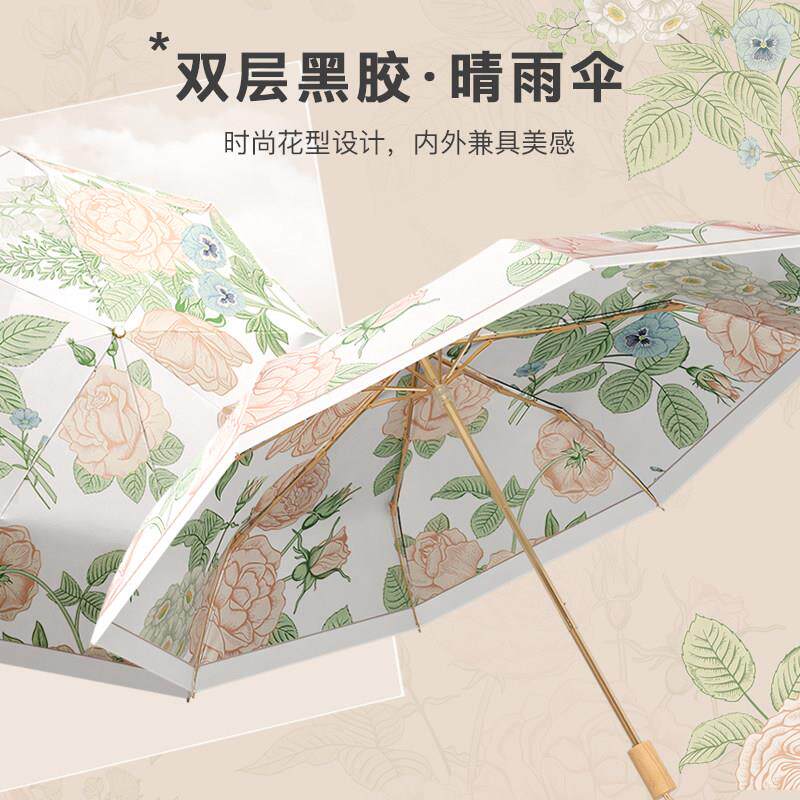 双层双花遮阳伞高颜值超强防晒抗UV黑胶晴雨两用遮阳伞upf50+