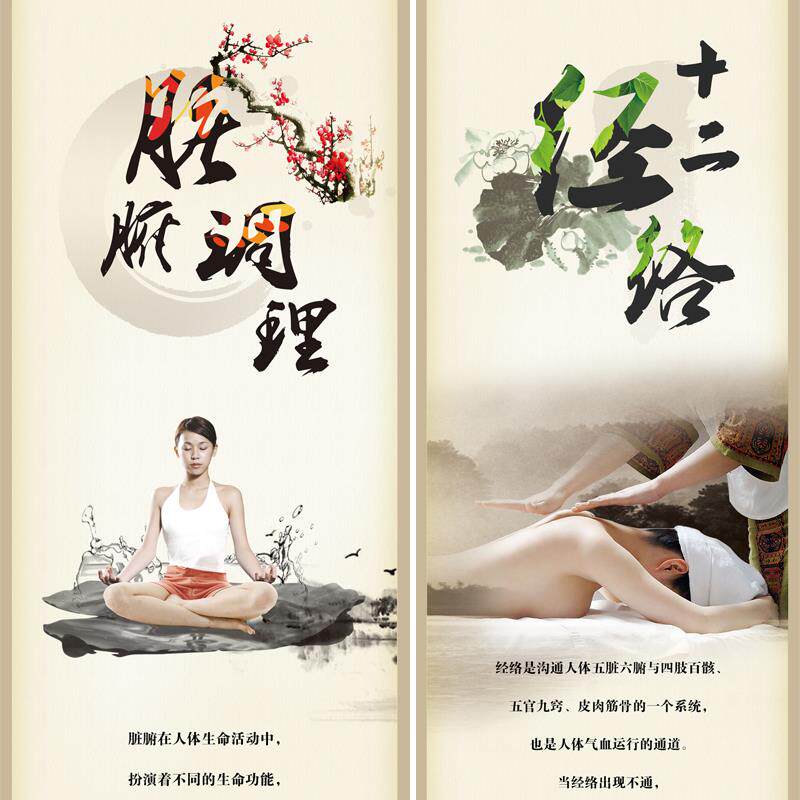 22装饰画理疗十二经络图养肝心神海报 贴画图片壁纸背胶自贴