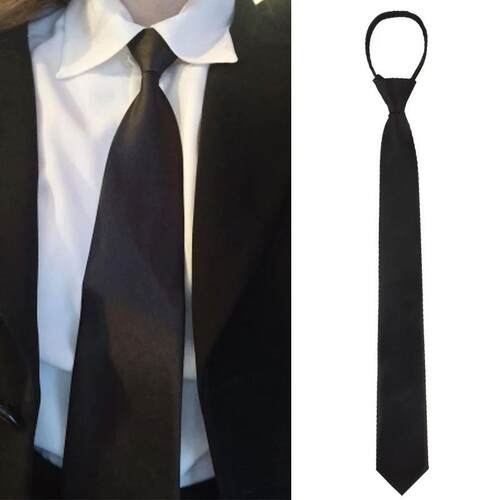Black Unisex Zipper Ties Retro Silky Narrow Neck Tie Slim Sm