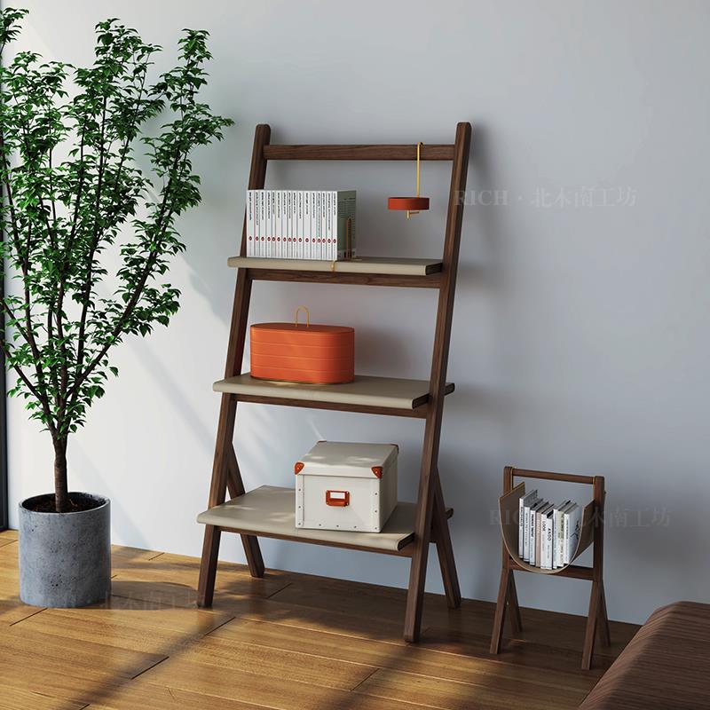 意大利马鞍皮白蜡木实木中古模块书架组合网红展示办公室架子美式