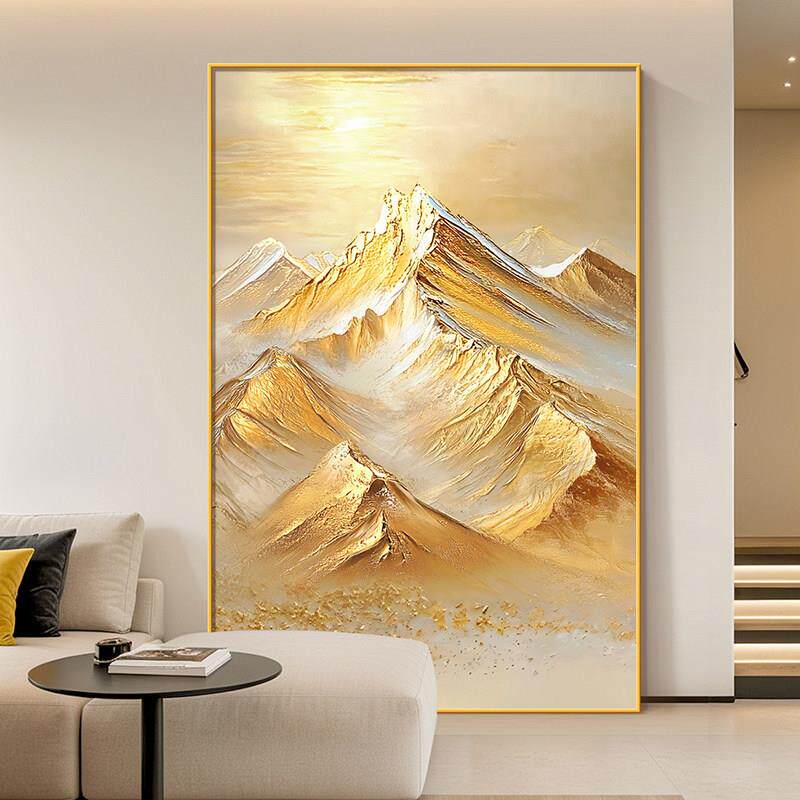 背靠金山客厅装饰画现简约沙发后背景墙挂画有山无水靠山图壁画