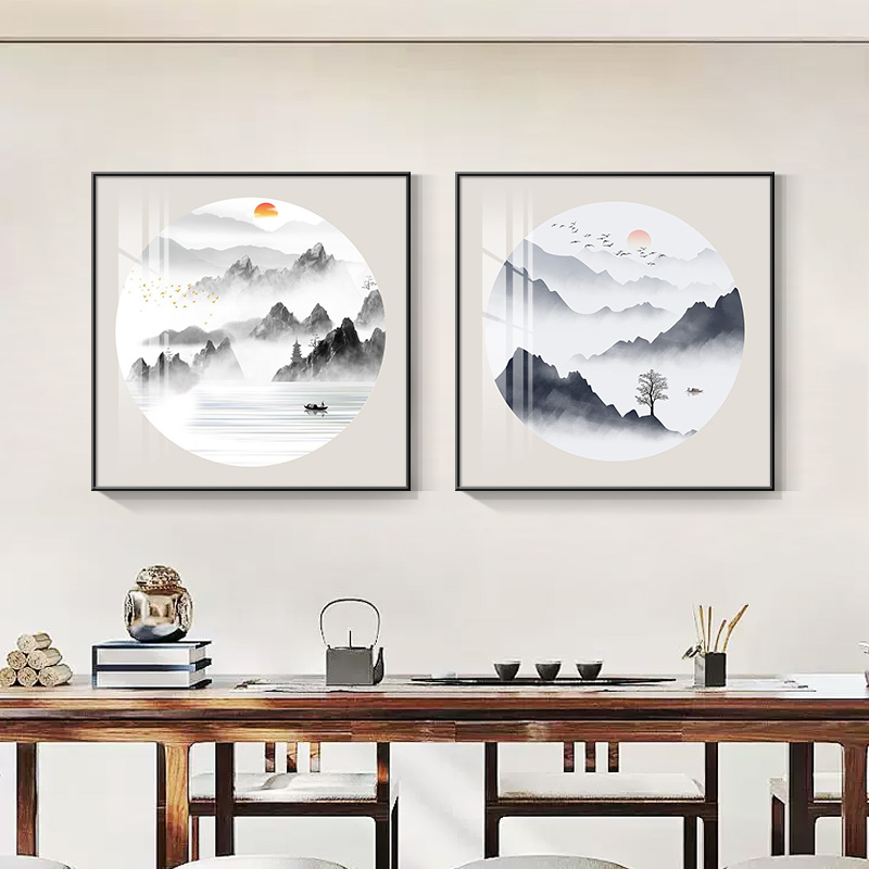 新中式玄关画山水画办公室书房茶室装饰画大气餐厅挂画背景墙壁画