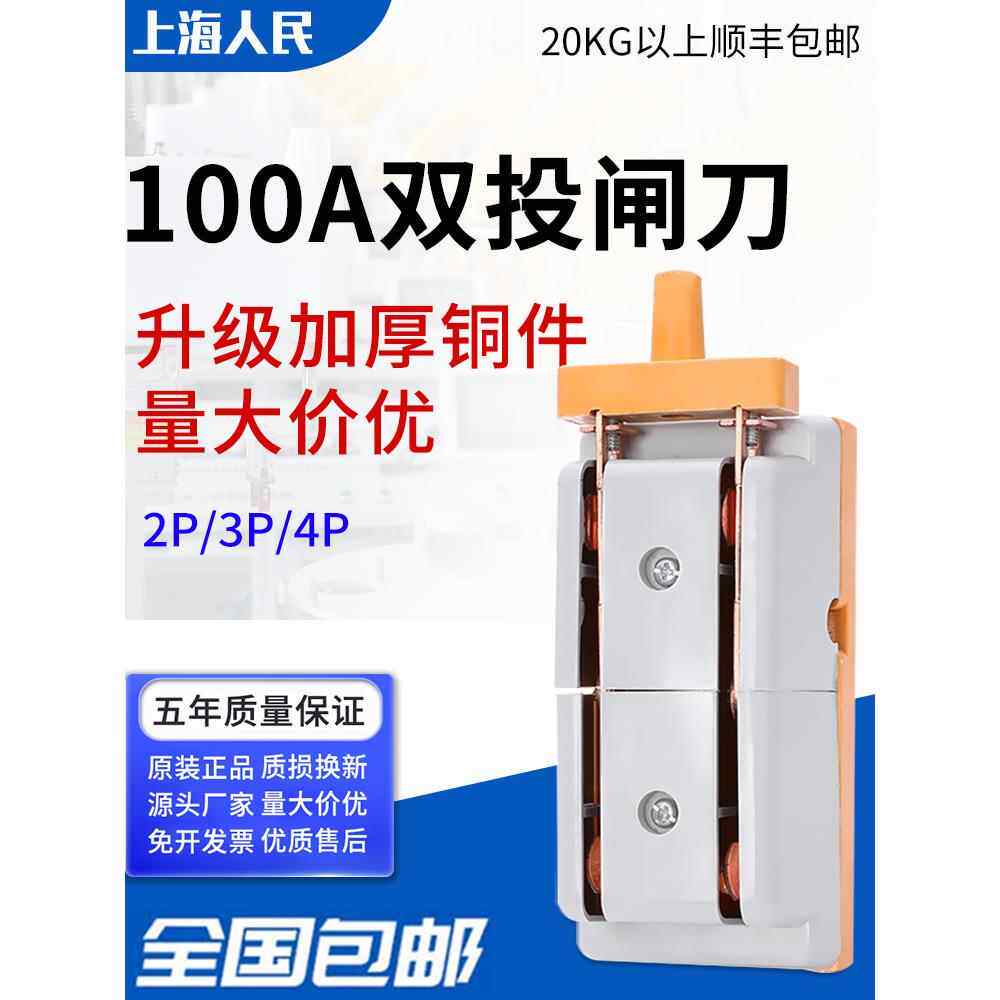 人民100A双掷反刀开关两相家用电源开关刀开关电动车转换开关4P