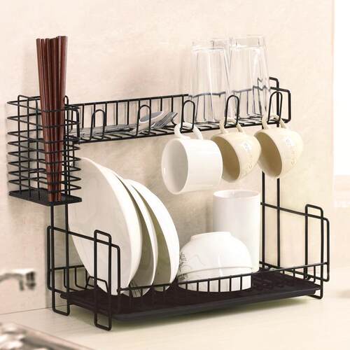 Nacuan Kitchen Double Layer Dish Drying Rack with Water Tray