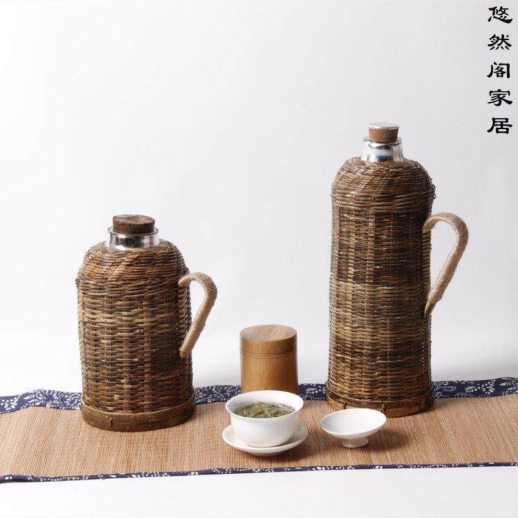 悠然阁纯手工紫竹竹编保温开水瓶热水瓶复古怀旧学生开水瓶竹制品