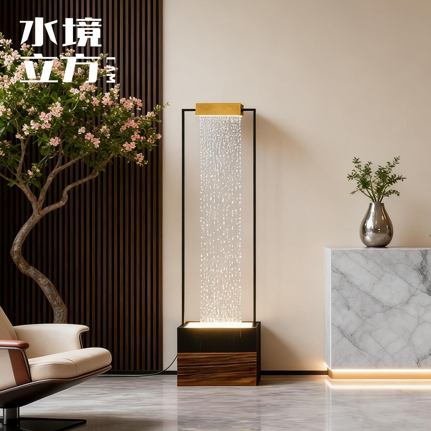 现代流水摆件循环流水高级感玄关落地流水灯家用不锈钢氛围灯摆件