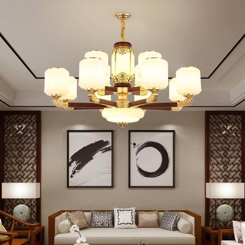 全铜客厅吊灯新中式实木高档餐厅大气现代新款别墅灯具全铜灯