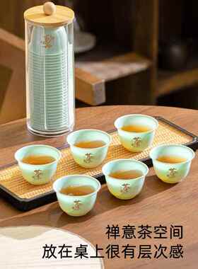 翡翠绿一次性功夫茶杯加厚防烫喝茶小杯子商务待客品茗杯茶具