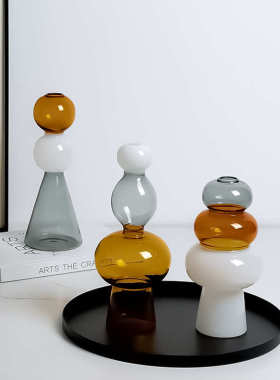 北欧新风格创意三色玻璃花瓶时尚轻奢样板房客厅餐桌插花艺术摆件