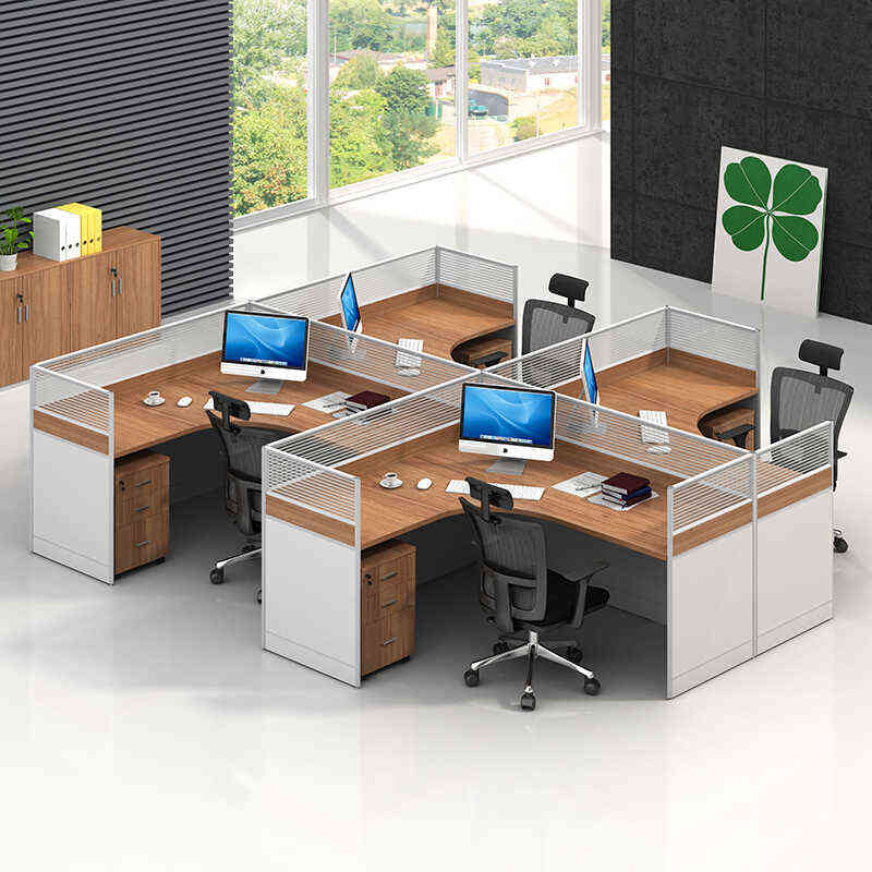 欧宝美办工桌职员位员工位屏风办工桌干字型四人位含椅子