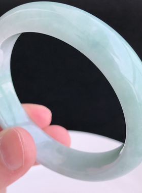 缅甸翡翠绿手镯翡翠玉镯A货内径55老坑种飘绿正圈手镯55.37g