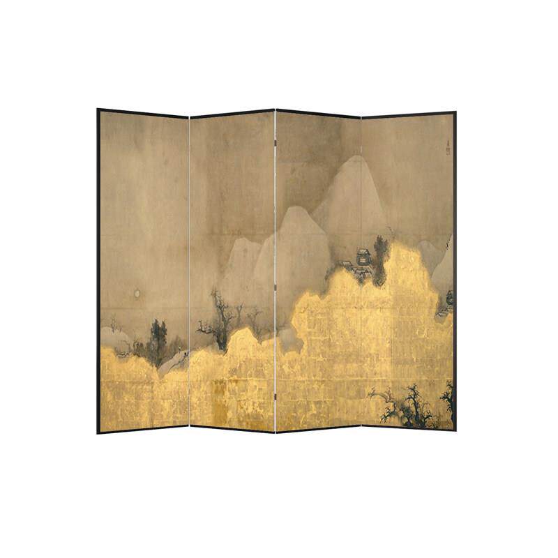 新中式实木折叠移动抽象古画山水折屏屏风隔断客厅玄关办公背景墙