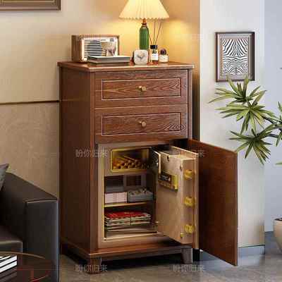 实木床头柜保险箱一体式小储隐物柜家型用带指纹密码WDK防盗藏保