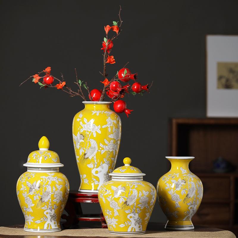 手绘青花瓷花瓶陶瓷碎花花瓶玄关桌面插花储物罐摆件陶瓷花瓶摆件