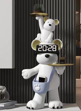 新款直销卡通亲子暴力熊落地时钟摆件客厅电视柜沙发旁装饰品乔迁