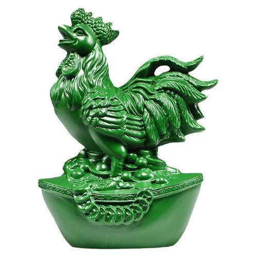 绿色木鸡摆件实木雕刻木质大公鸡生肖动物办公室装饰品工艺品摆设