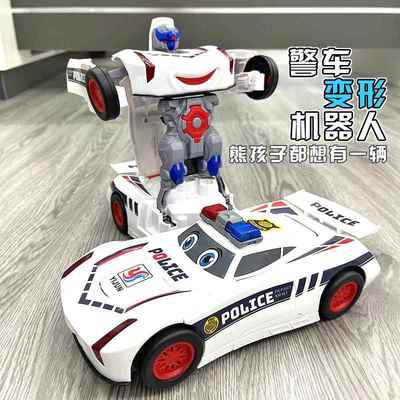 高档特技变形汽车机3人电动带音乐男孩警车-玩具器车4儿童25岁小