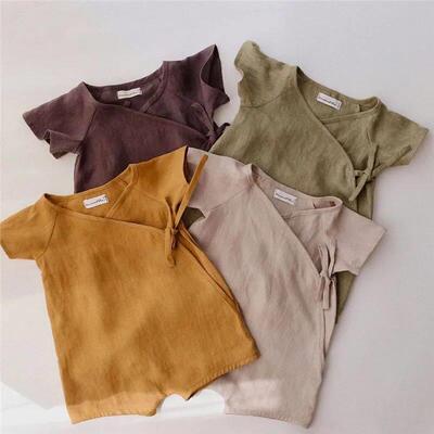 Linen Cotton Baby Boys Rompers Summer Infant Baby Bodysuit C