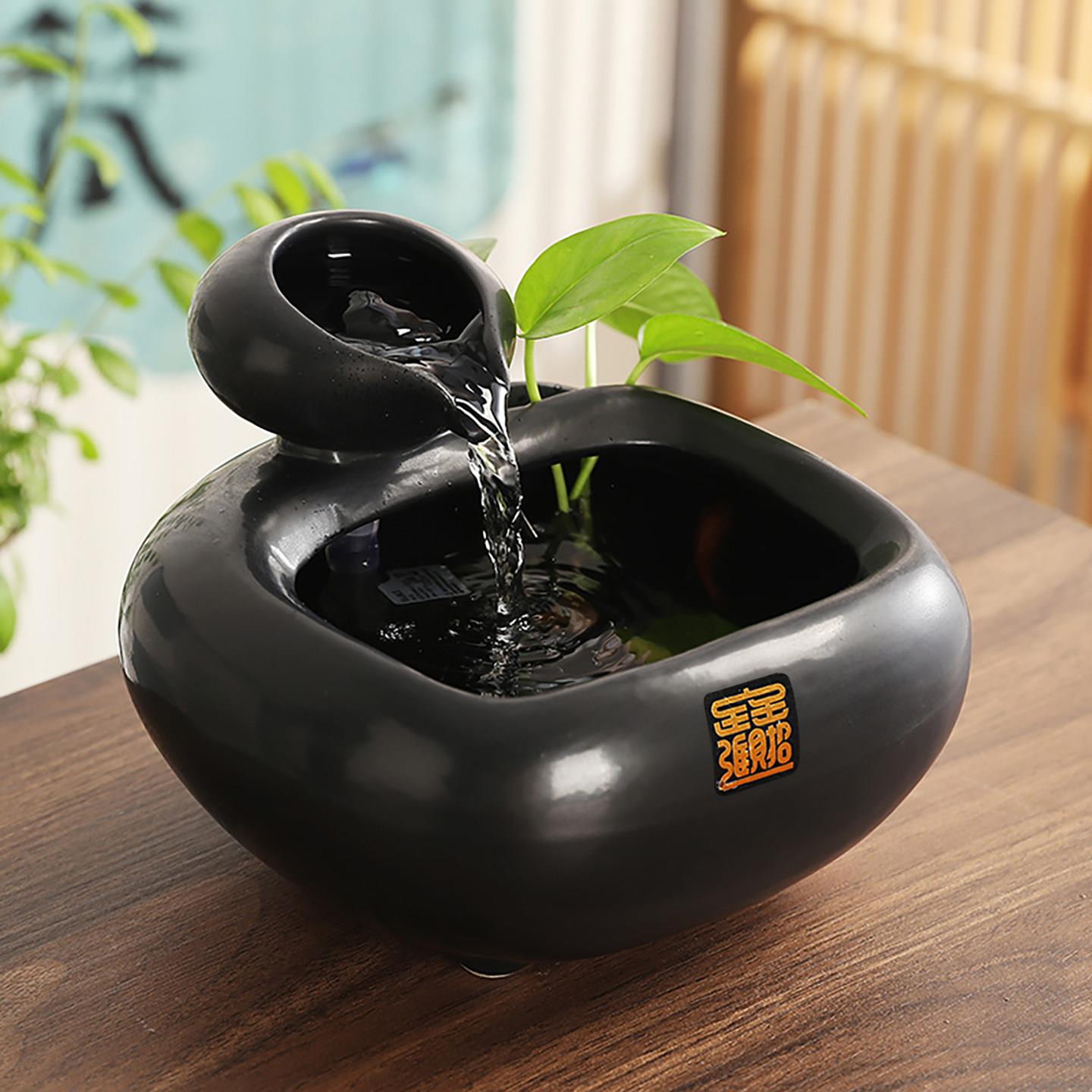 陶瓷流水摆件自动循环水景客厅桌面喷泉茶几装饰品办公室开业礼品