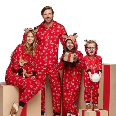 Christmas Matching Outfits for Family Elk Ear Hooded One-Pie