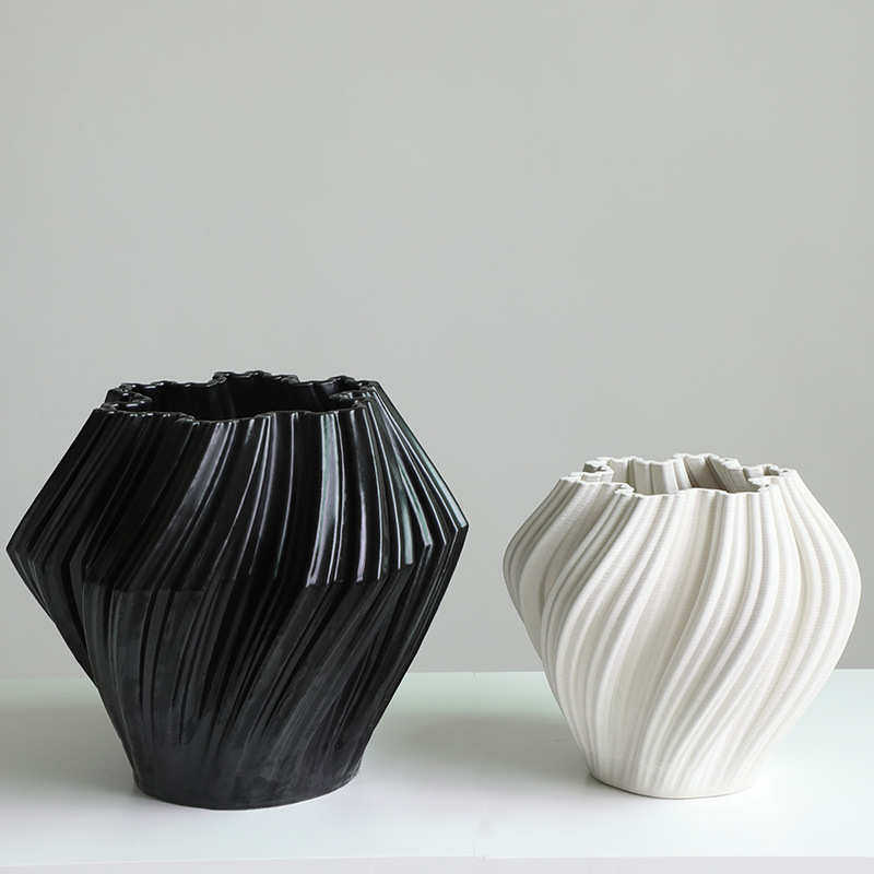 高级感花瓶摆件家居插花艺术大号花器3D打印陶瓷工艺花瓶摆件软装