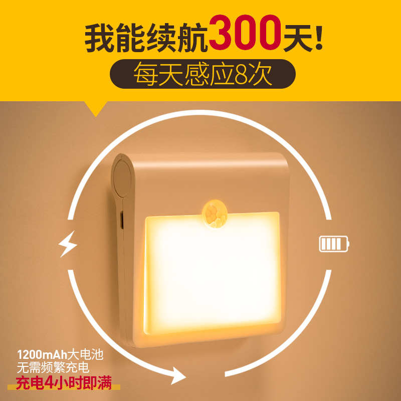 智能人体感应小夜灯充电款家用过道墙壁灯楼梯入户门口厕所赵之孙