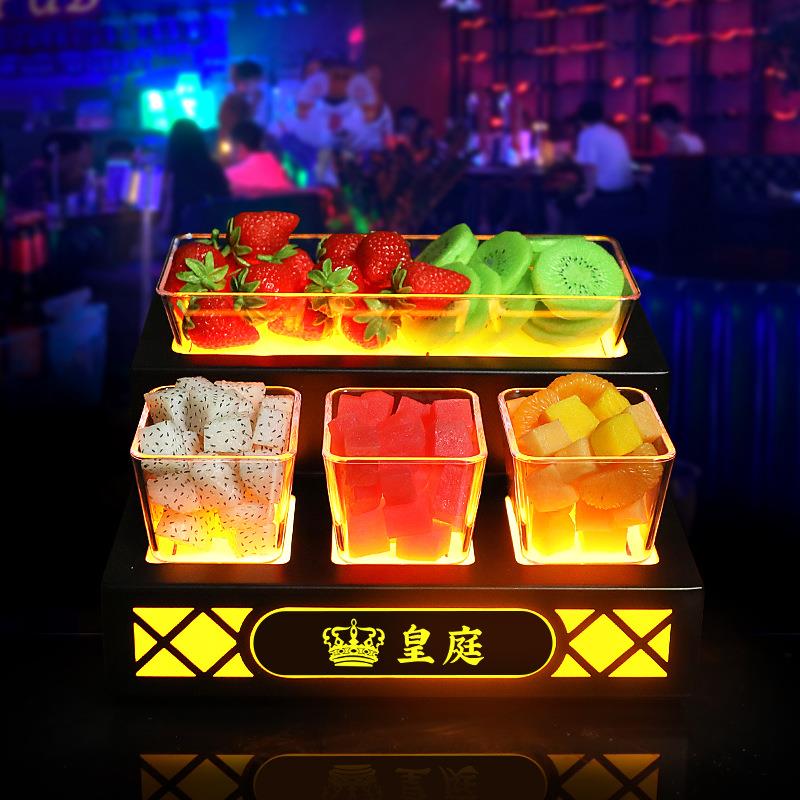 leTKLWd发光果盘K属V分格水果拼盘碟子酒吧两层桌面小碟金吃果盘