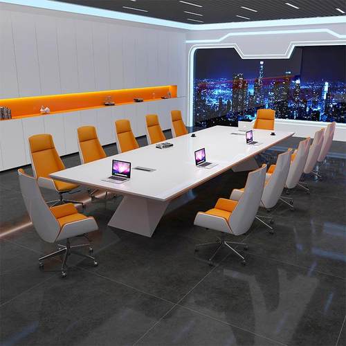 烤漆会议桌简约现代桌椅组合长条桌大型白色会议洽谈桌椅办公家具