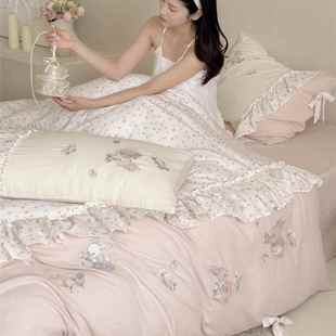 仙女款 少女心蝴蝶结小碎花公主床上用品纯棉长绒棉四件套
