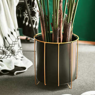 网红黑白色花盆简约大号特大客厅ins北欧圆形花架落地式铁艺落地